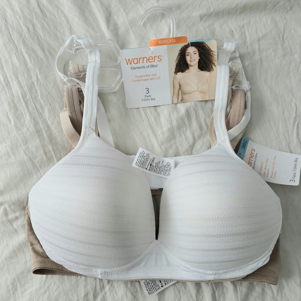 Warner's NWT 3pk Tshirt Wireless Bras 36C